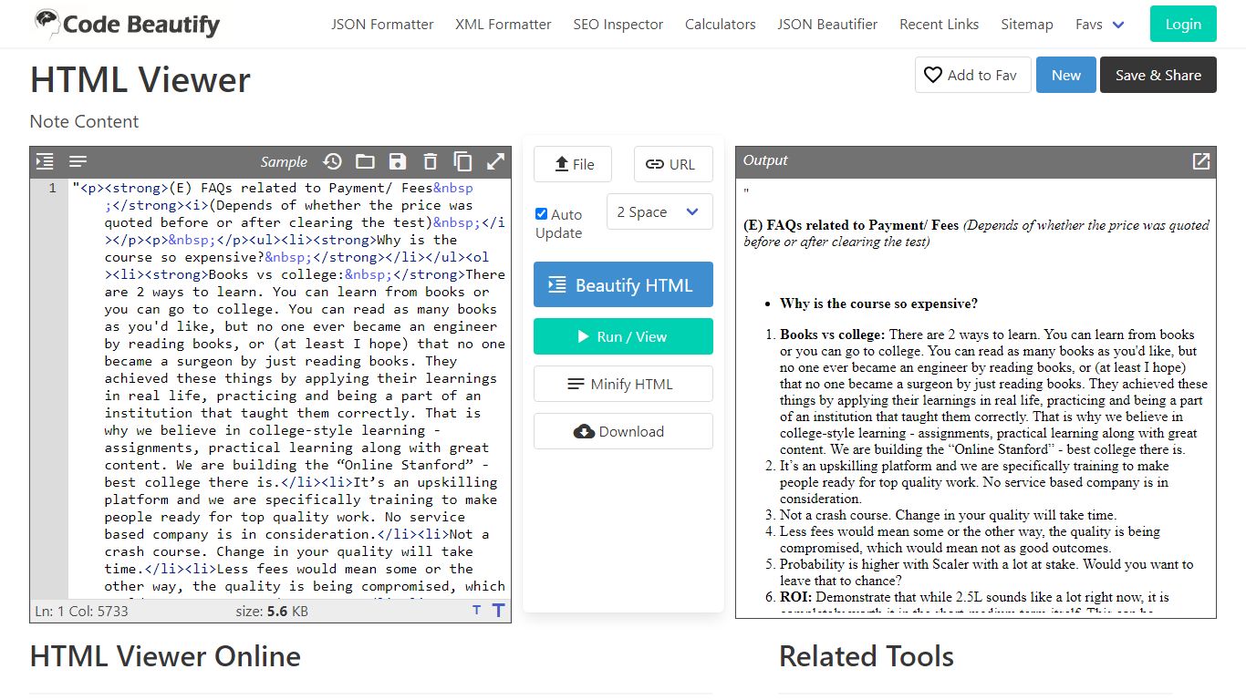 Note Content - Code Beautify